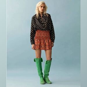 ALIX OF BOHEMIA Floral Maria Carnelian Mini Skirt / Top Smocked Layered Tiered M